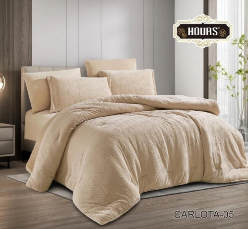 أورز طقم لحاف شتوي فاخر فائق النعومة من فرو مخملي دافئ بتصميم عصري سادة 4 قطع مقاس مفرد CARLOTA-05