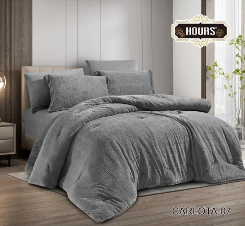 أورز طقم لحاف شتوي فاخر فائق النعومة من فرو مخملي دافئ بتصميم عصري سادة 4 قطع مقاس مفرد CARLOTA-07