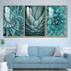 لوحة جدارية بسيطة بتصميم نباتات عصرية - 3 قطع - أزرق