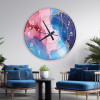 ساعة حائط دائرية بتصميم رخامي - 50x50 سم - وردي وأزرق - hs-cnc-19