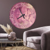 ساعة حائط دائرية بتصميم رخامي - 50x50 سم - وردي وذهبي - hs-cnc-24