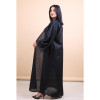 عباية كتان شك يداوي كحلي مع اسود للنساء - أسود وكحلي