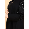 عباية بكم مربع وياقة سادة - حرير - أسود - 02-030