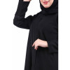 عباية كلفه بتطريز ناعم الكم مع أطراف من الامام للنساء - أسود