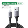 يوجرين Lightning - USB كابل شاحن ونقل بيانات مضفر من الألومنيوم - أسود