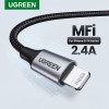 يوجرين Lightning - USB كابل شاحن ونقل بيانات مضفر من الألومنيوم - أسود