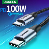يوجرين Type-C - Type-C 2.0 كابل شاحن مضفر - 100 واط - 3 متر - أسود