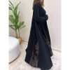 عباية لف نص كلوش بتطريز بيج - كريب - أسود - A178