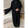 عباية لف منسوجة من الكريب الفاخر وبتطريز التفتة الروسي للنساء - أسود - A195